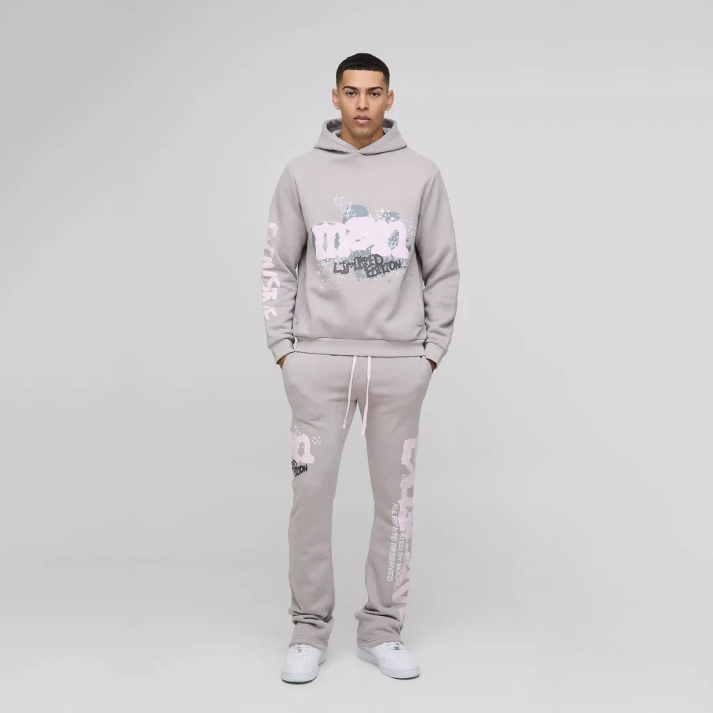 Oversized Mesh Layer Varsity Printed Gusset T-Shirt & Jogger Set