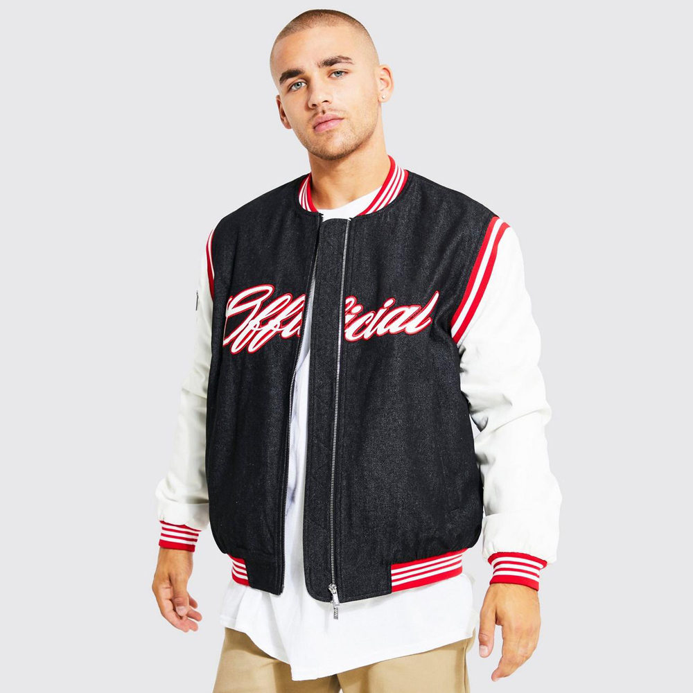 Boxy Melton & PU Collared Varsity Jacket