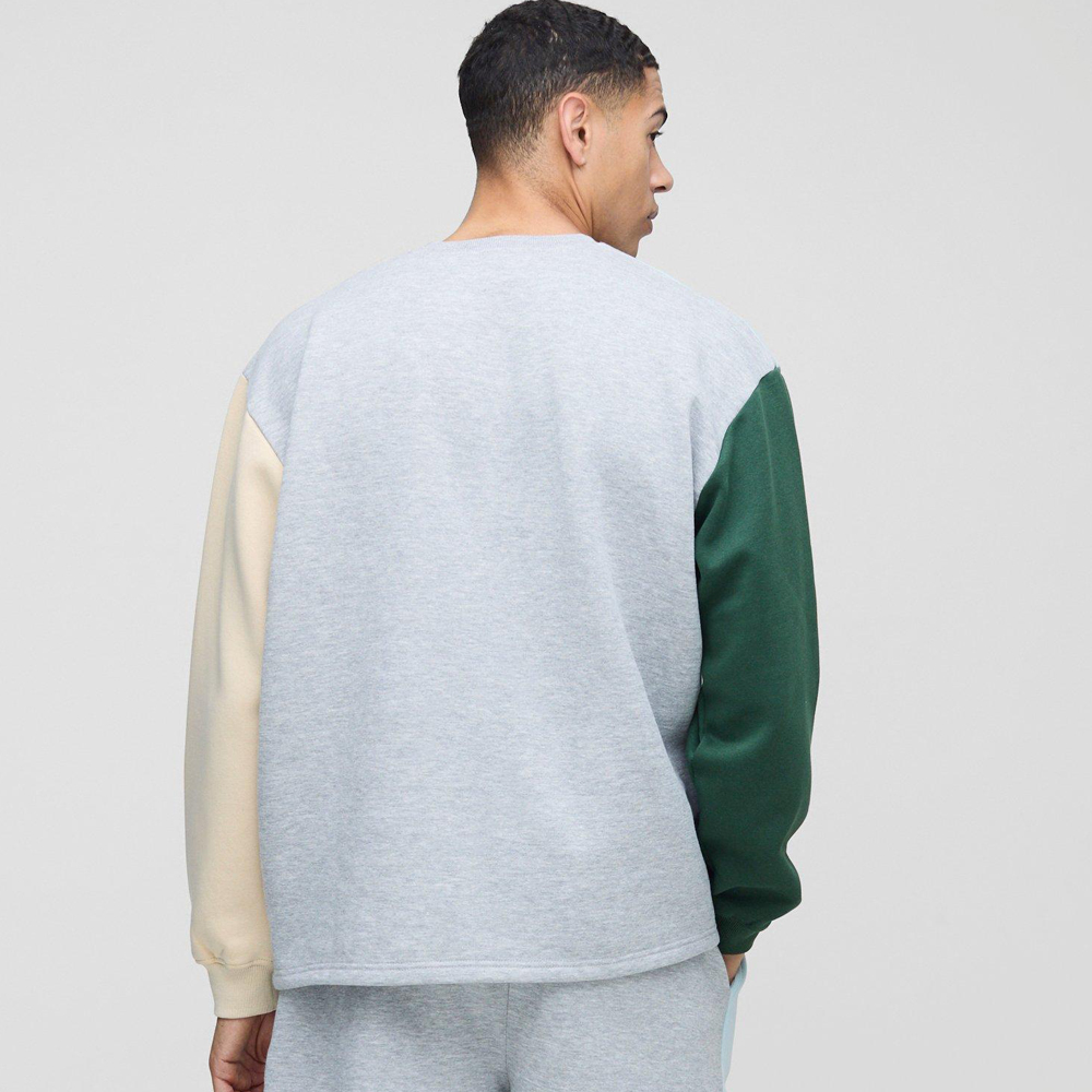 Oversized Man Colour Block Zip Funnel Neck Sweatshirt