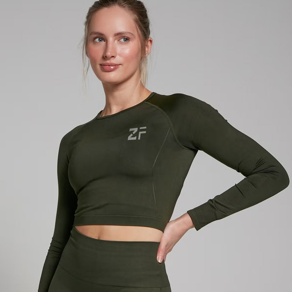 Seamless Long Sleeve Crop Top – Navy