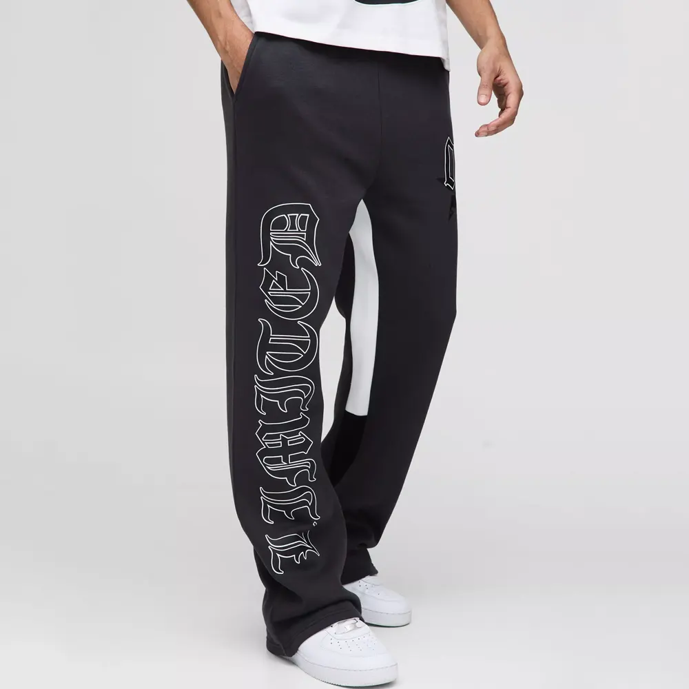 Wide Leg Star Tricot Split Hem Joggers