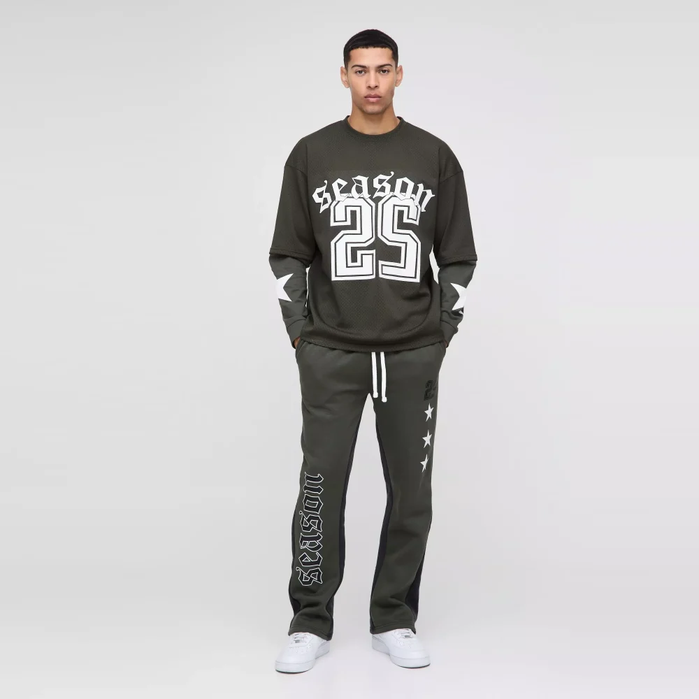 Regular Fit Man Graphic Flared Stacked Hooded Tracksuit