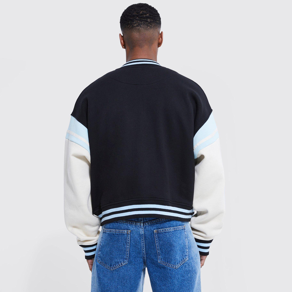 Nylon Embroidered Varsity Jacket in Black