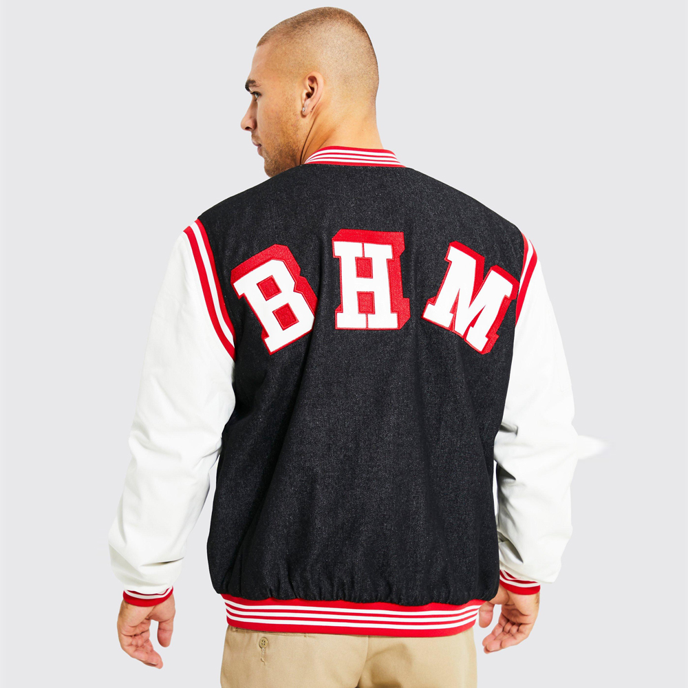Boxy Melton & PU Collared Varsity Jacket