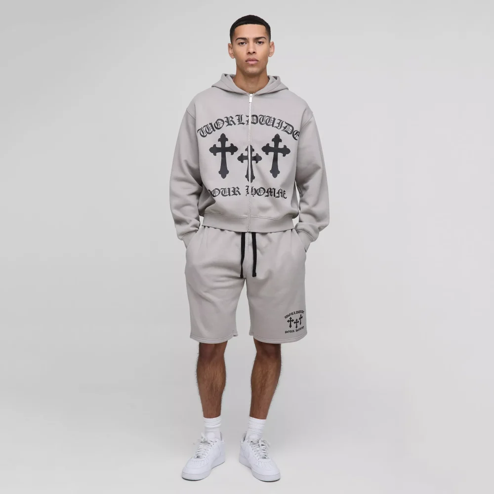 Oversized Boxy All Over Heart Printed Hooded Tracksuit