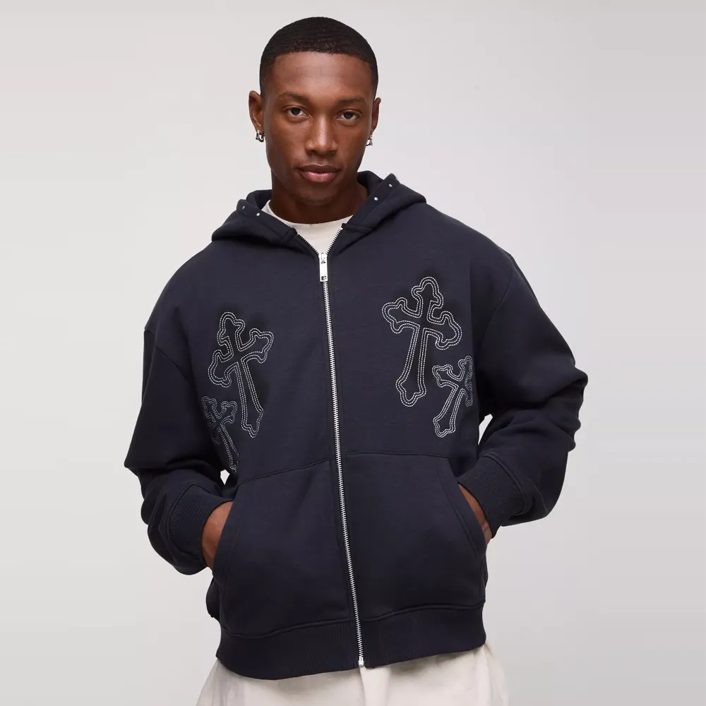 Oversized Star Applique BM Zip Through Hoodie