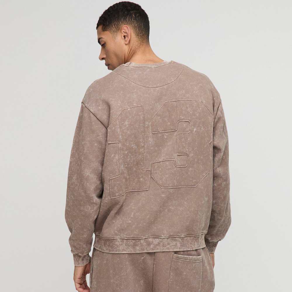 Oversized Half Sleeve Faux Layer 13 Applique Sweatshirt