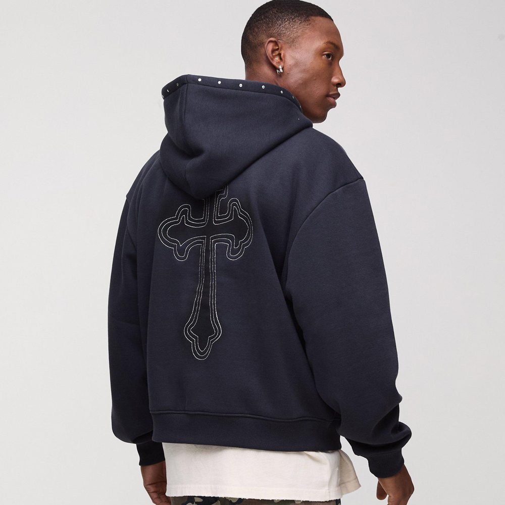 Oversized Star Applique BM Zip Through Hoodie