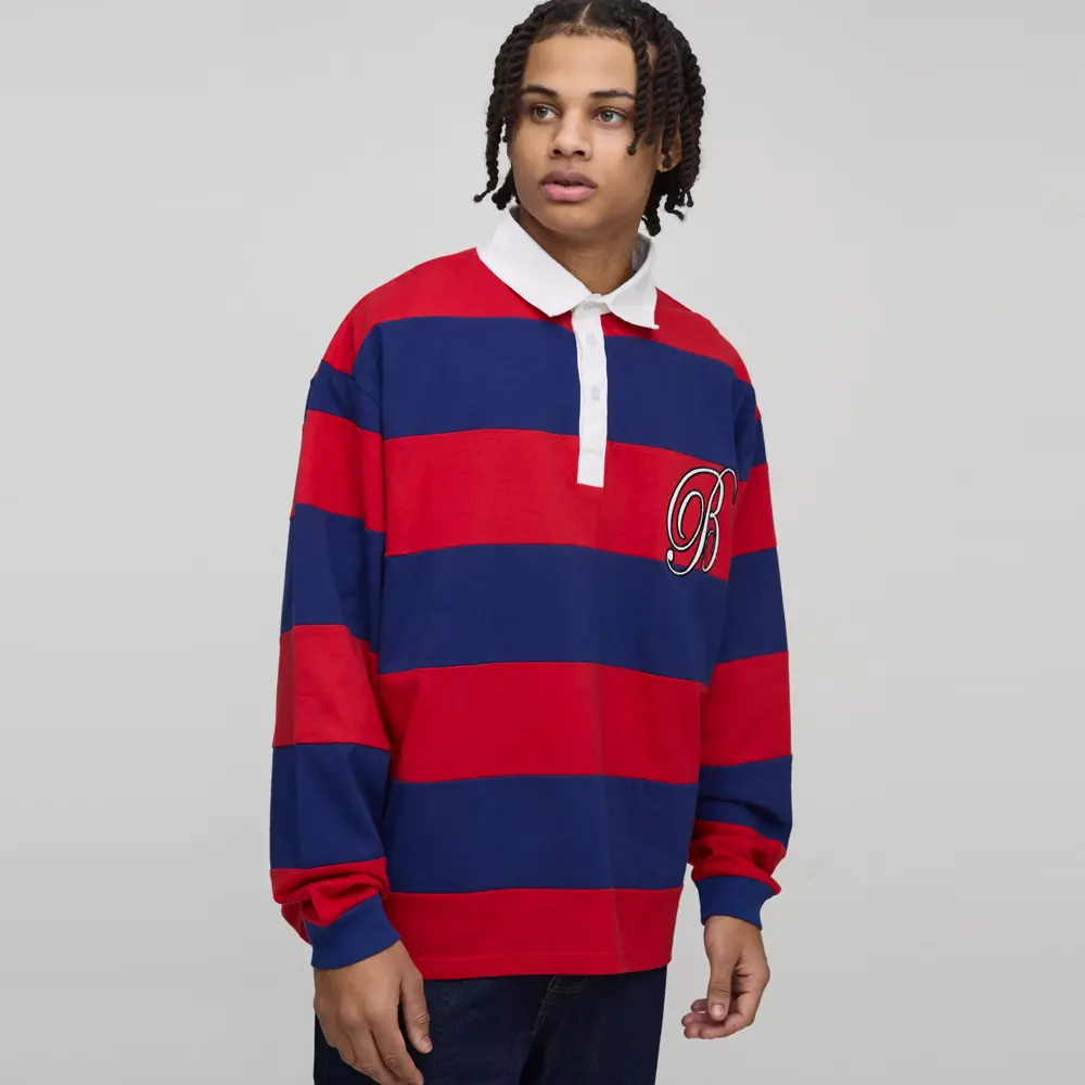 Regular Fit Stripe Long Sleeve Rugby Polo