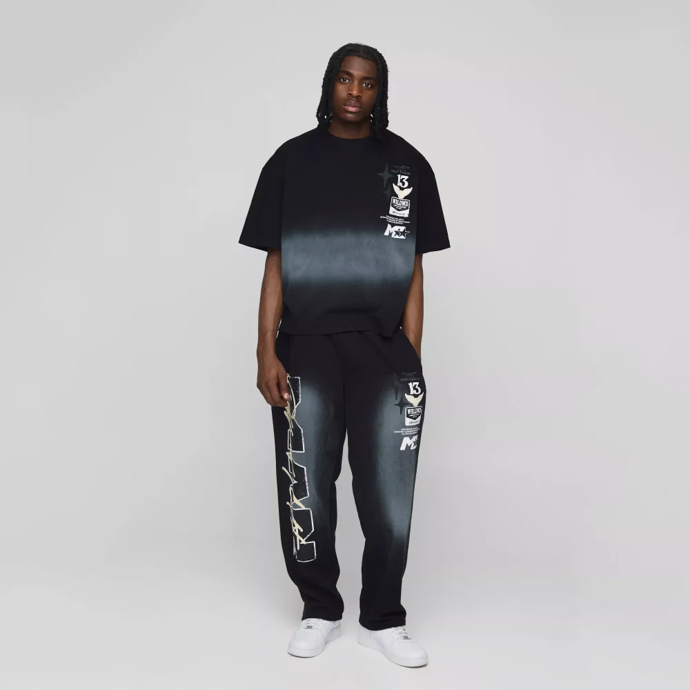 Oversized Boxy Official Tonal Print Zip Hooded Tracksuit