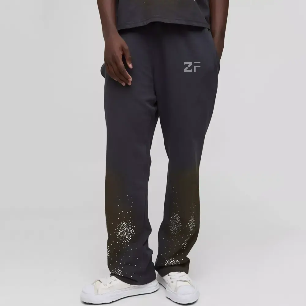 Wide Leg Worldwide Embroidered Joggers